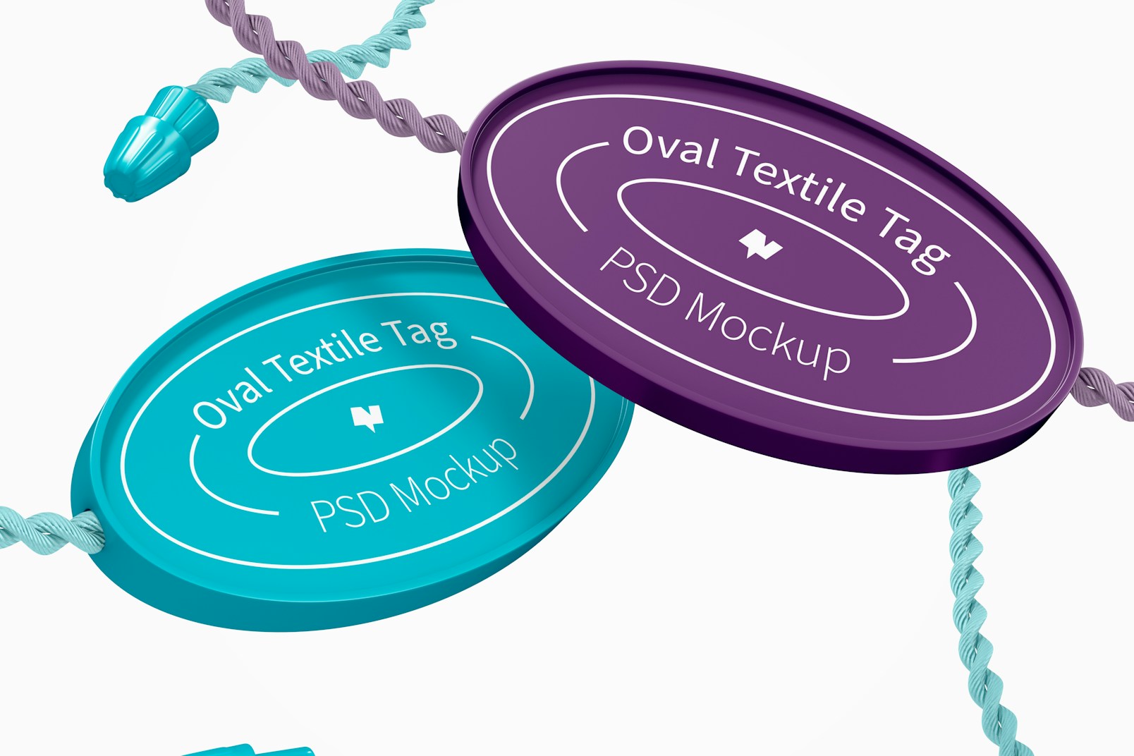Oval Textile Tags Mockup, Floating