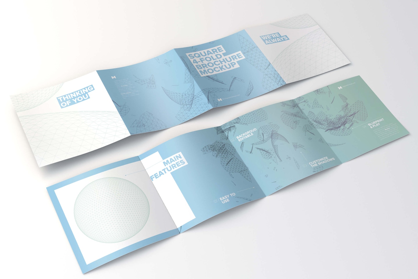 Spread Square 4-Fold Brochure Outside and Inside Mockup 01