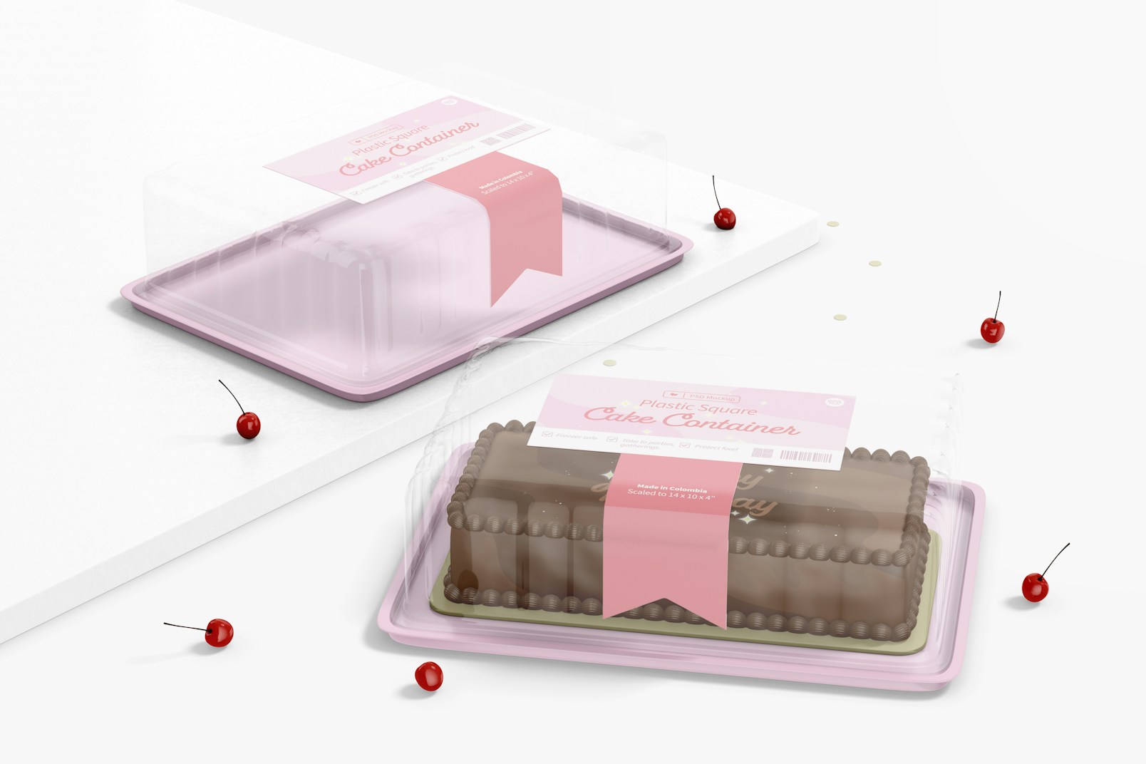 Plastic Square Cake Containers Mockup