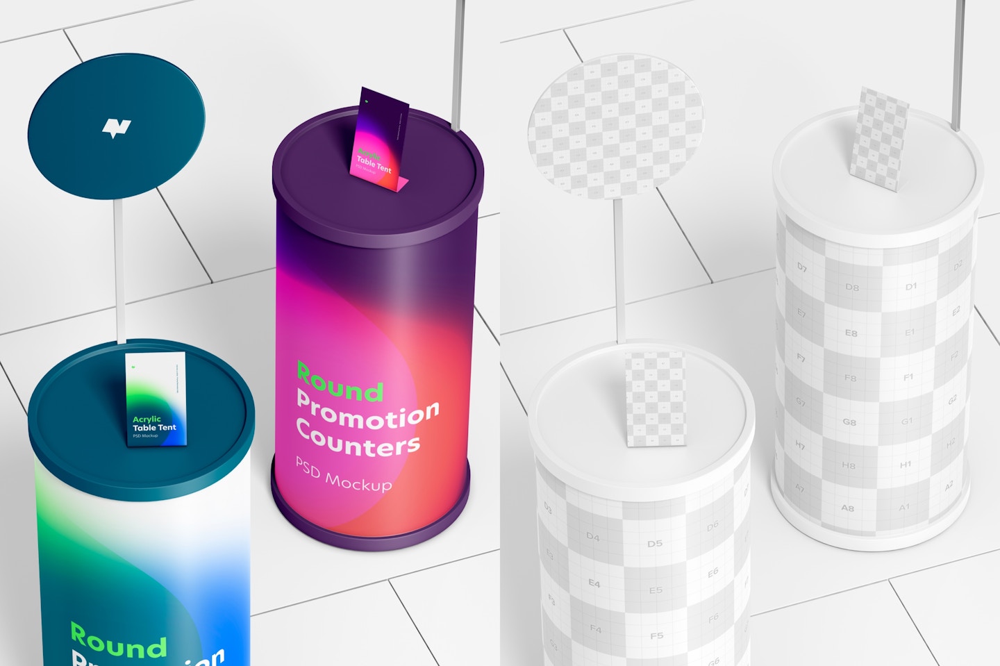 Round Promotion Counters PSD Mockup, Close Up – Original Mockups