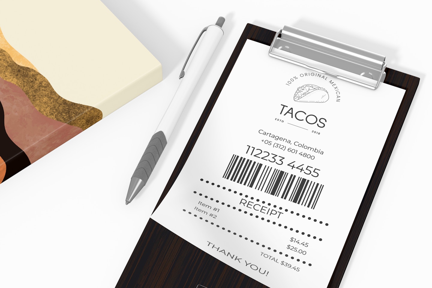 Wooden Check Presenter Mockup, with Pen
