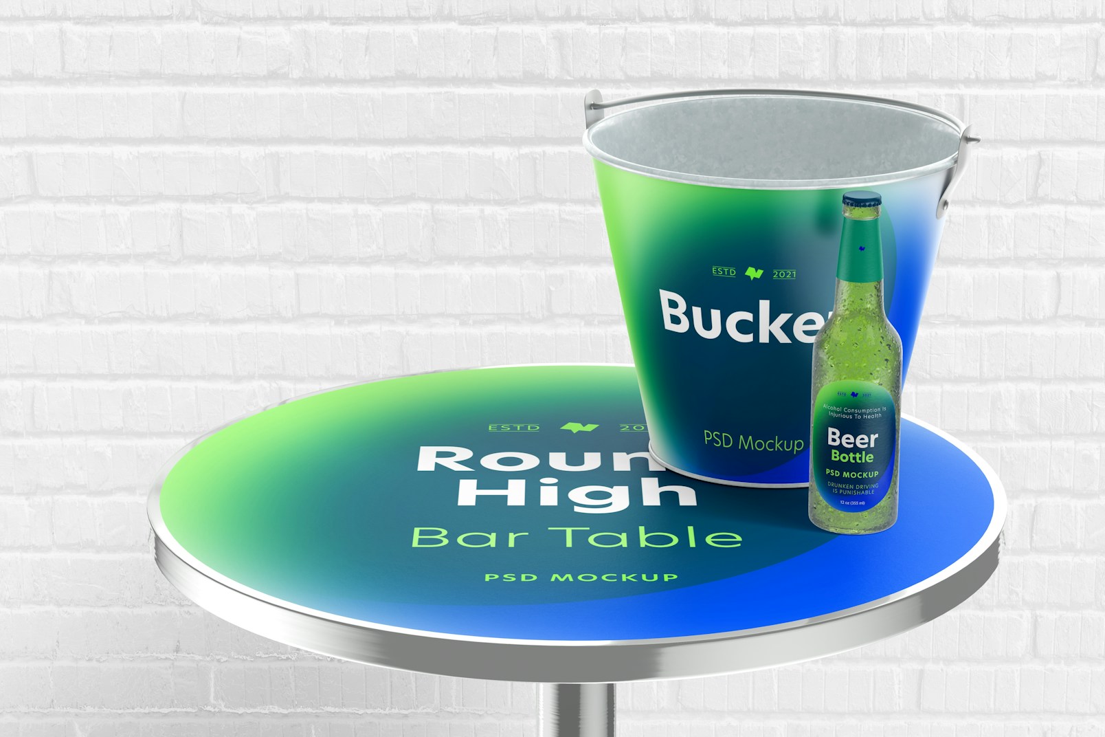 Round High Bar Table Mockup, Perspective