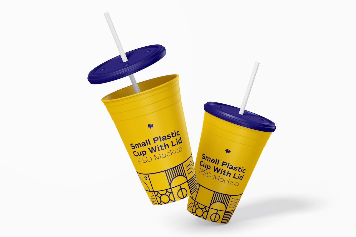 Small Plastic Cup with Lid Mockup, Falling
