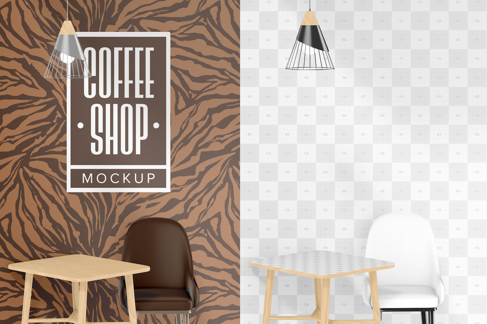 Modern Coffee Shop Mockup, Perspective