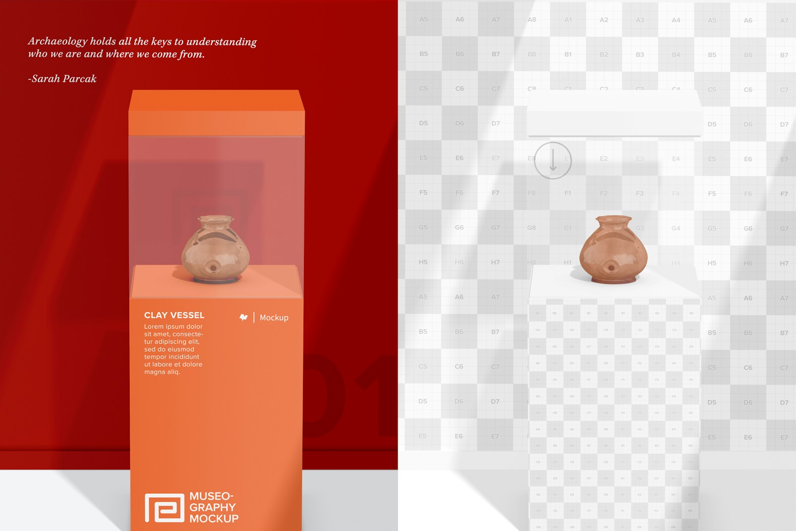 Small Museum Showcase Mockup, Front View