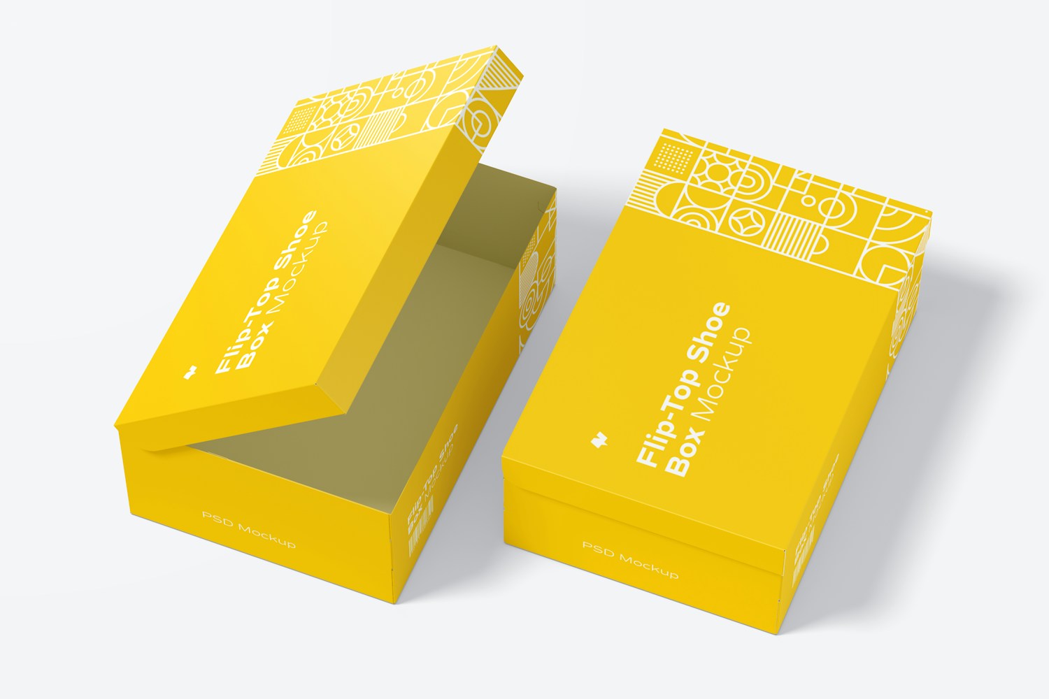 Flip-Top Shoe Boxes Mockup, Opened and Closed Flip-Top Shoe Boxes Mockup, Opened and Closed