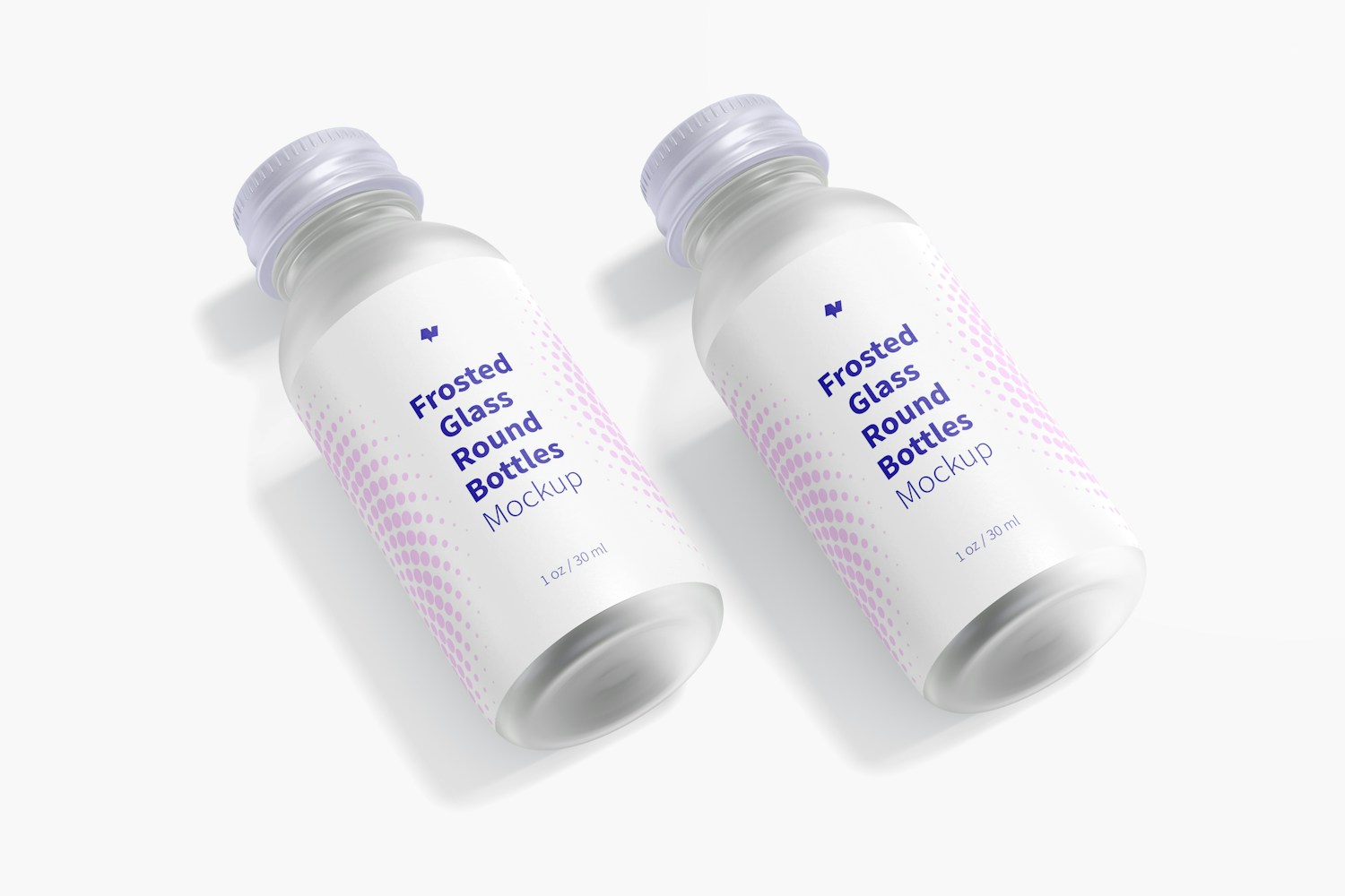 1 oz Frosted Glass Round Bottles Mockup, Dropped