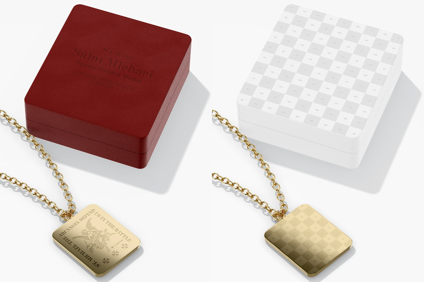 Square Medal with Box Mockup, Close Up
