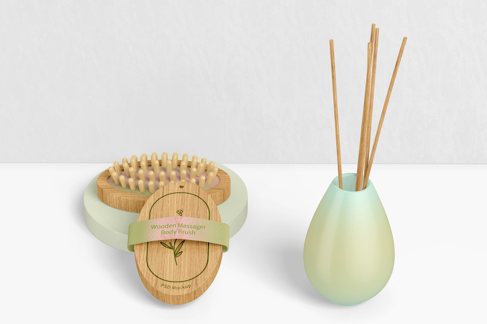 Wooden Massager Body Brushes Mockup, Dropped and Leaned