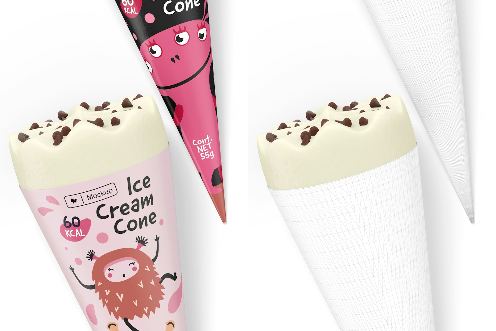 Ice Cream Paper Cones Mockup, Close Up