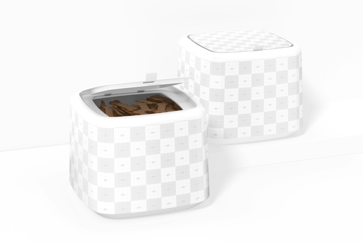 Pet Food Storage Boxes Mockup, Perspective Pet Food Storage Boxes Mockup, Perspective