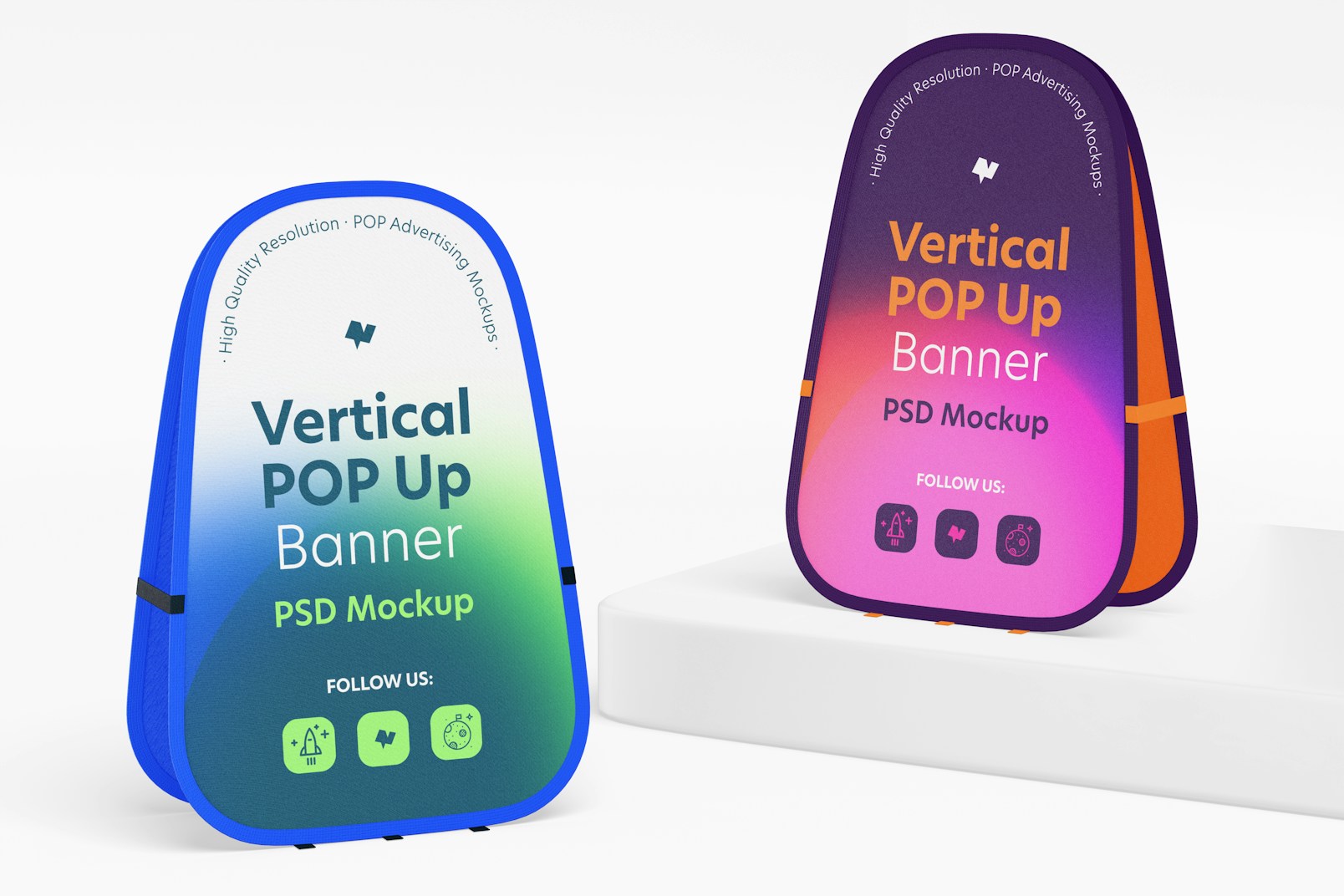 Vertical Pop Up Banners Mockup, Perspective