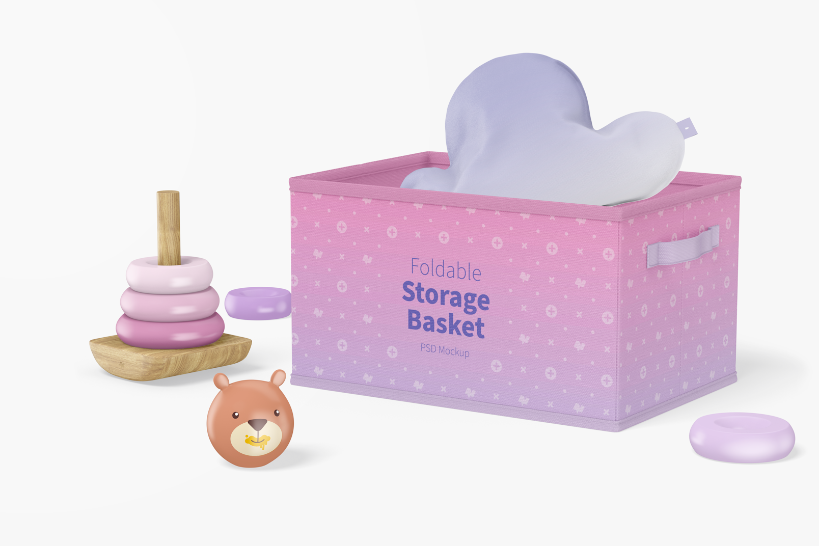 Foldable Storage Basket Mockup, Perspective