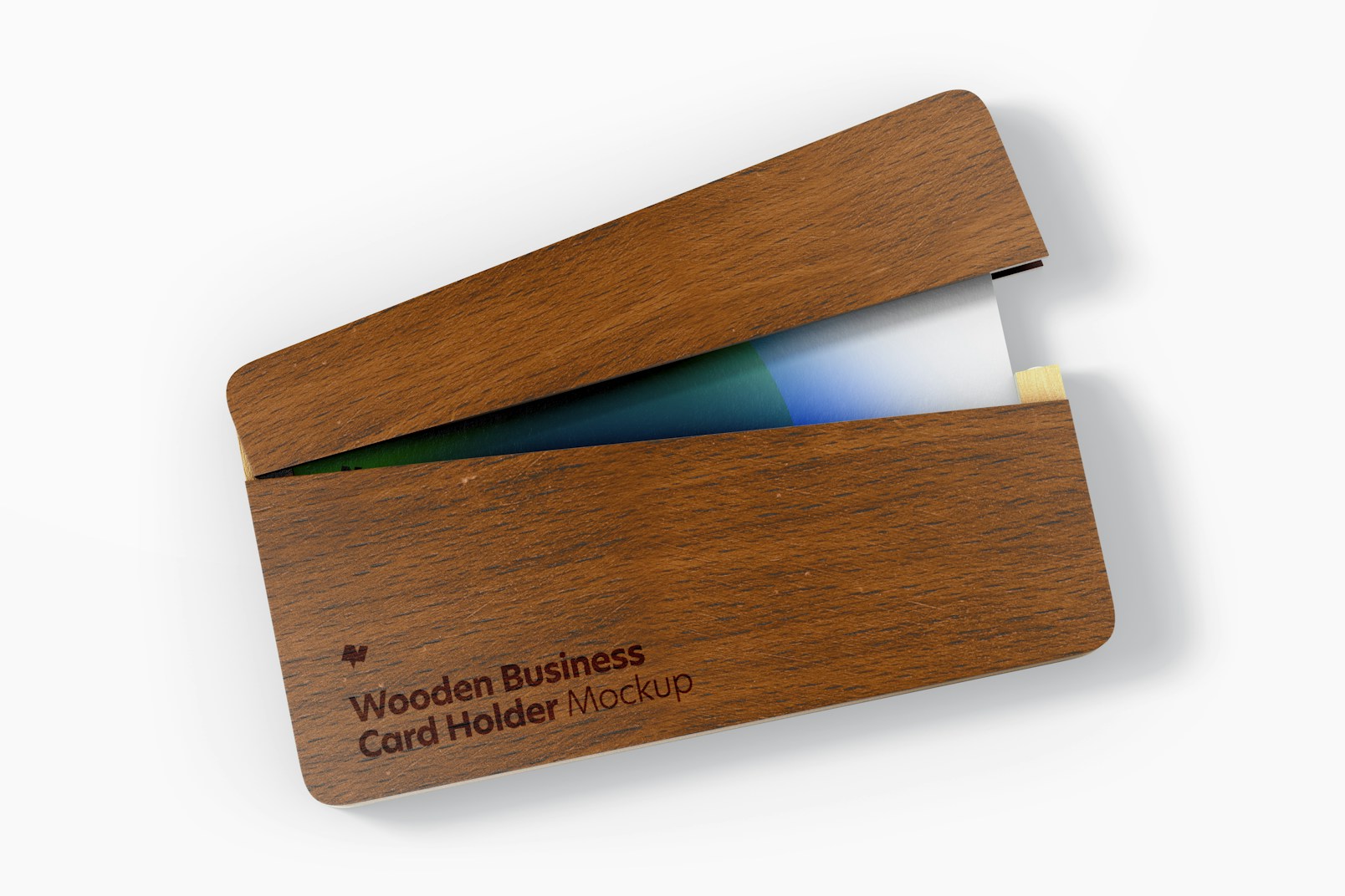 Wooden Business Card Holder Mockup, Top View