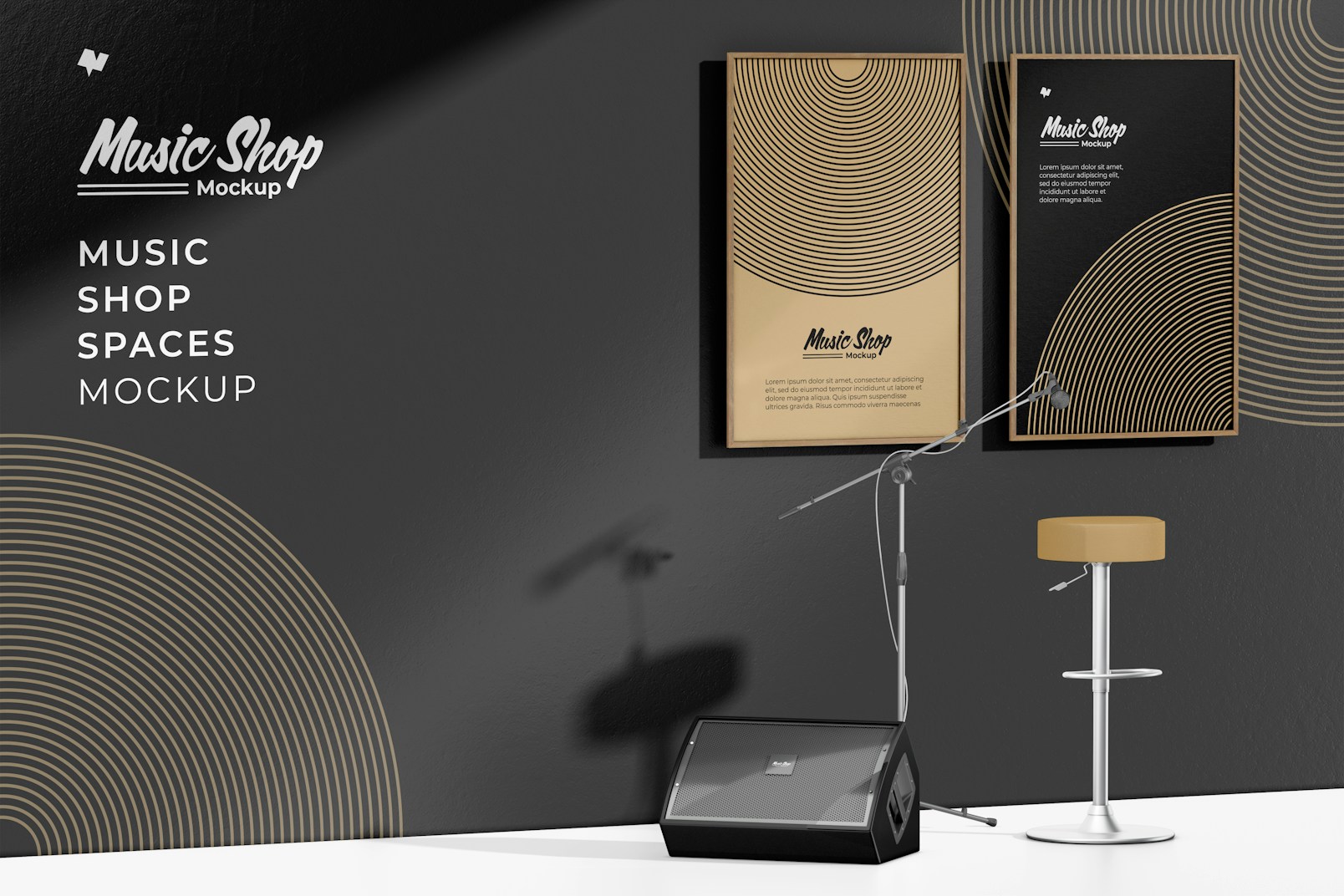 Music Shop Spaces Mockup, Front View