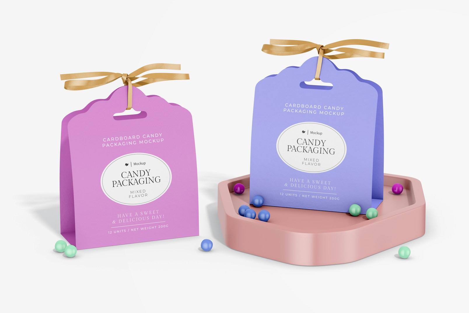 Cardboard Candy Packaging Mockup, on Podium