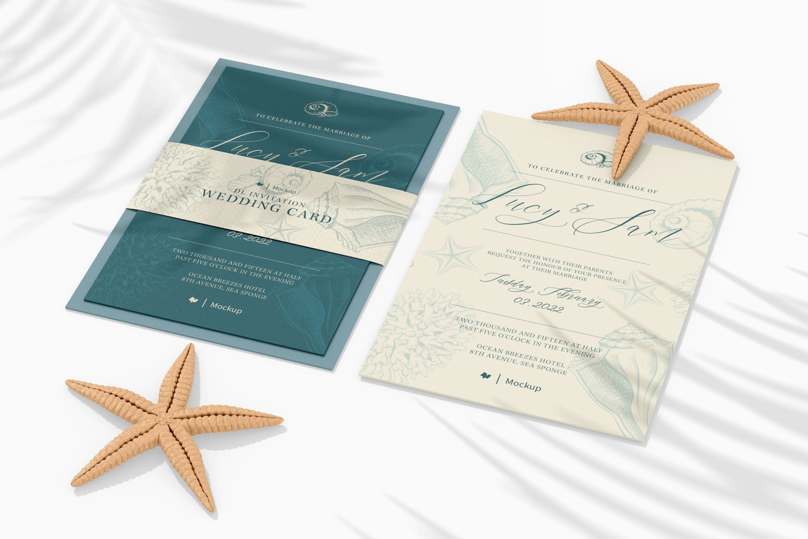 DL Invitation Wedding Card Mockup, Front and Back