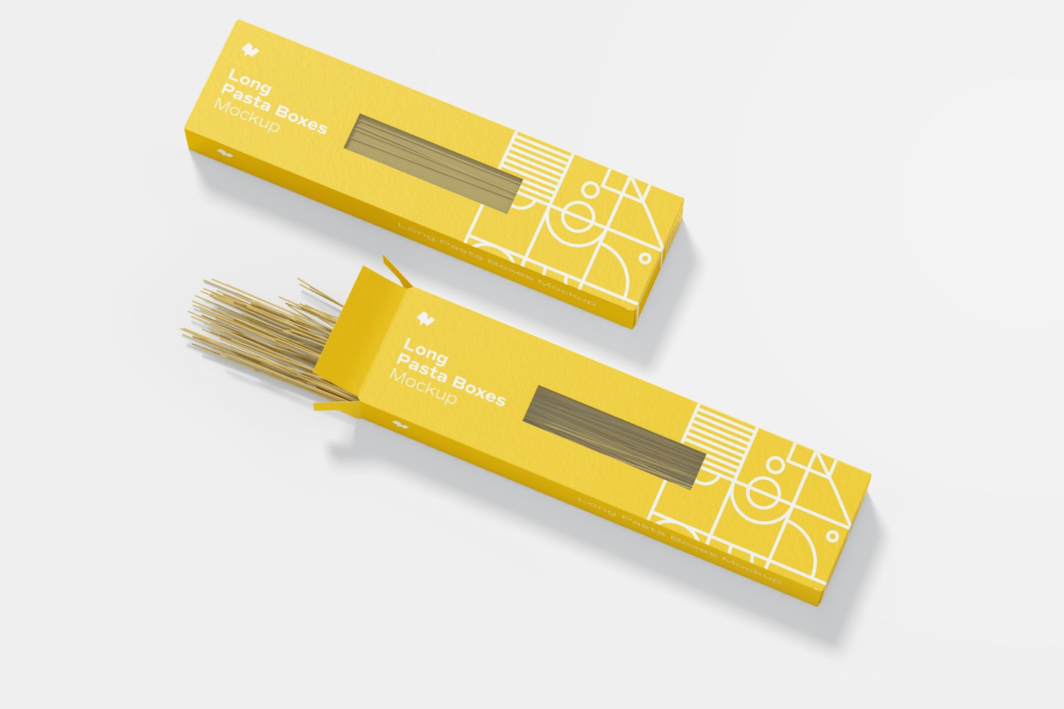 Long Pasta Boxes Mockup, Opened and Closed