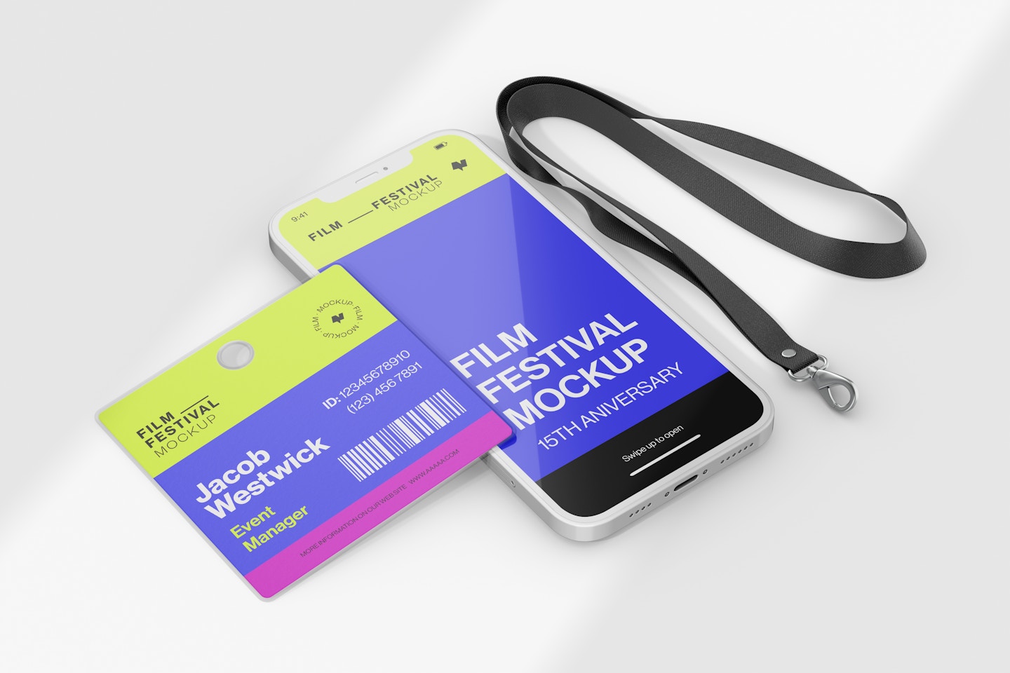 ID Card with Smartphone Mockup, Left View