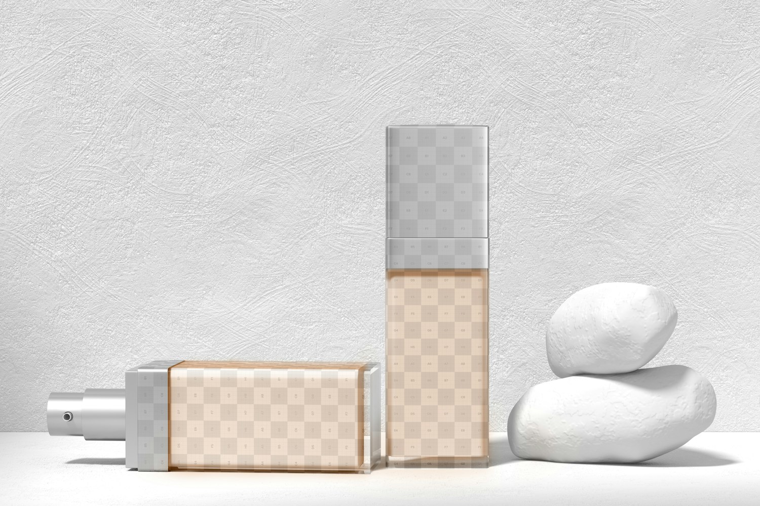 Cosmetic Pump Bottles Mockup, Standing and Dropped
