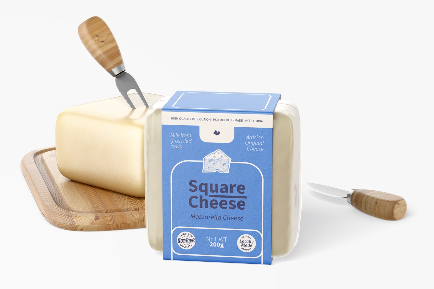 Square Cheese Mockup, Front View