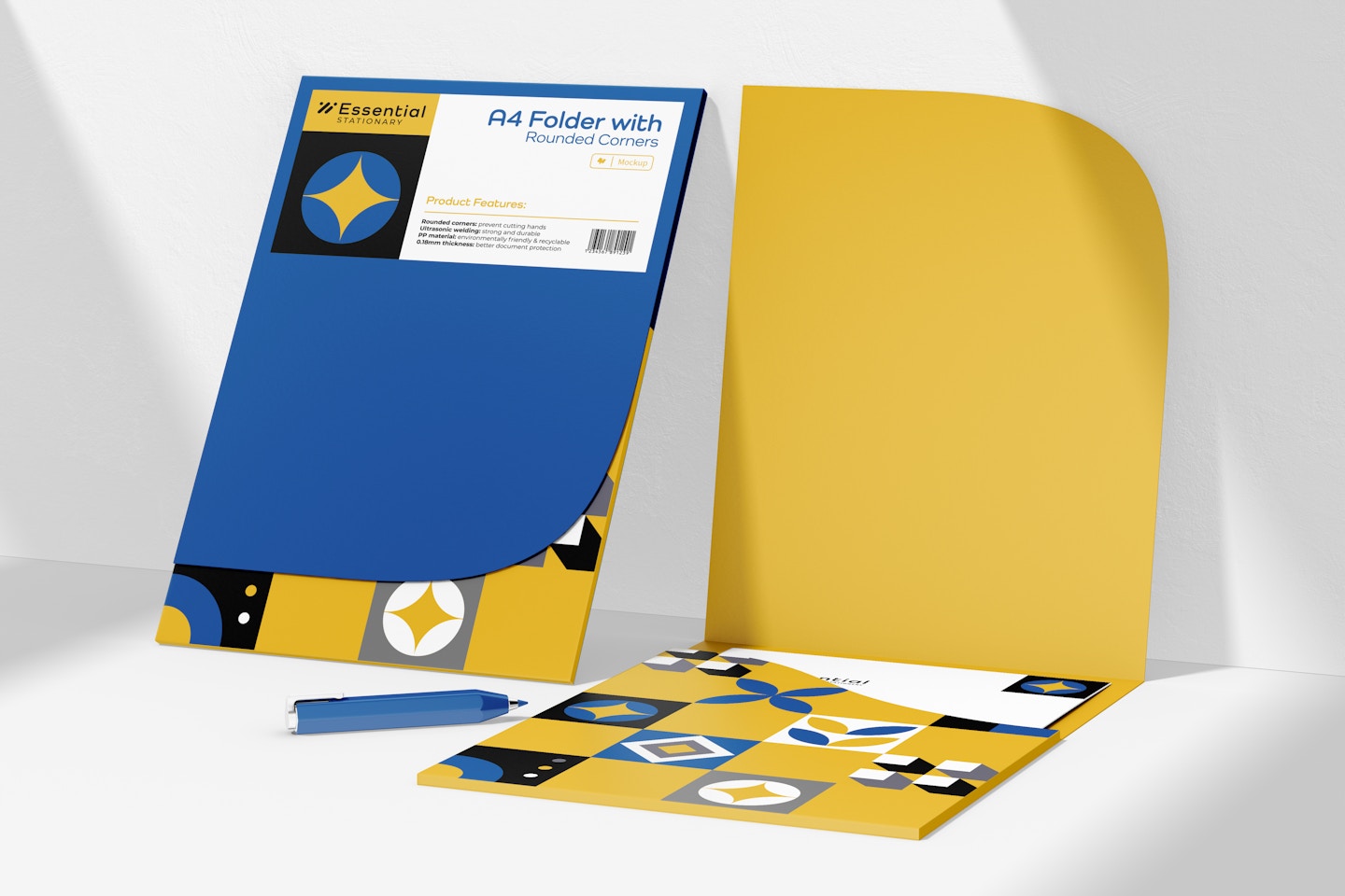 A4 Folders with Rounded Corners Mockup, Opened and Closed