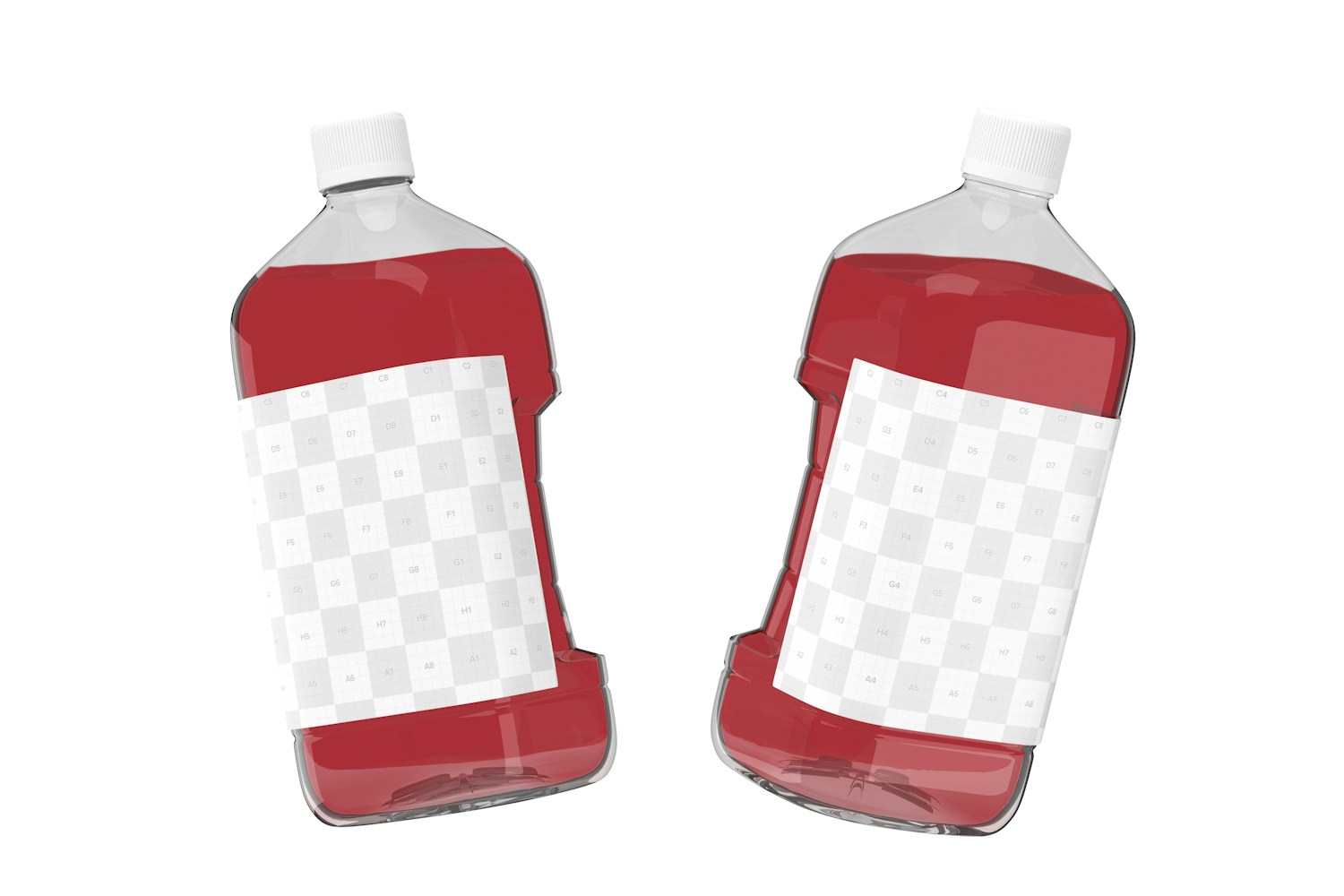 64 oz Clear PET Juice Bottles Mockup, Floating