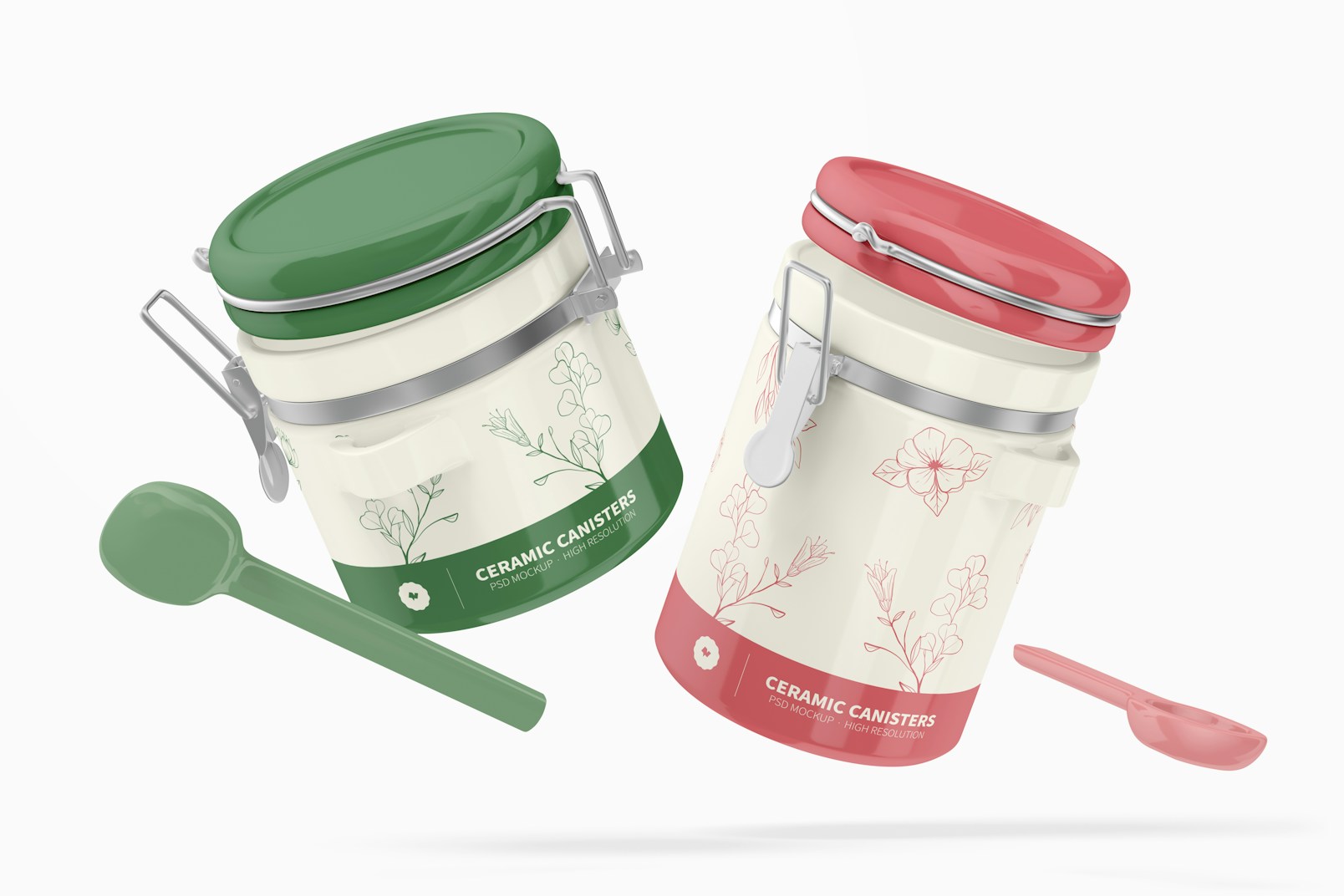 Ceramic Canisters with Spoon Mockup, Floating