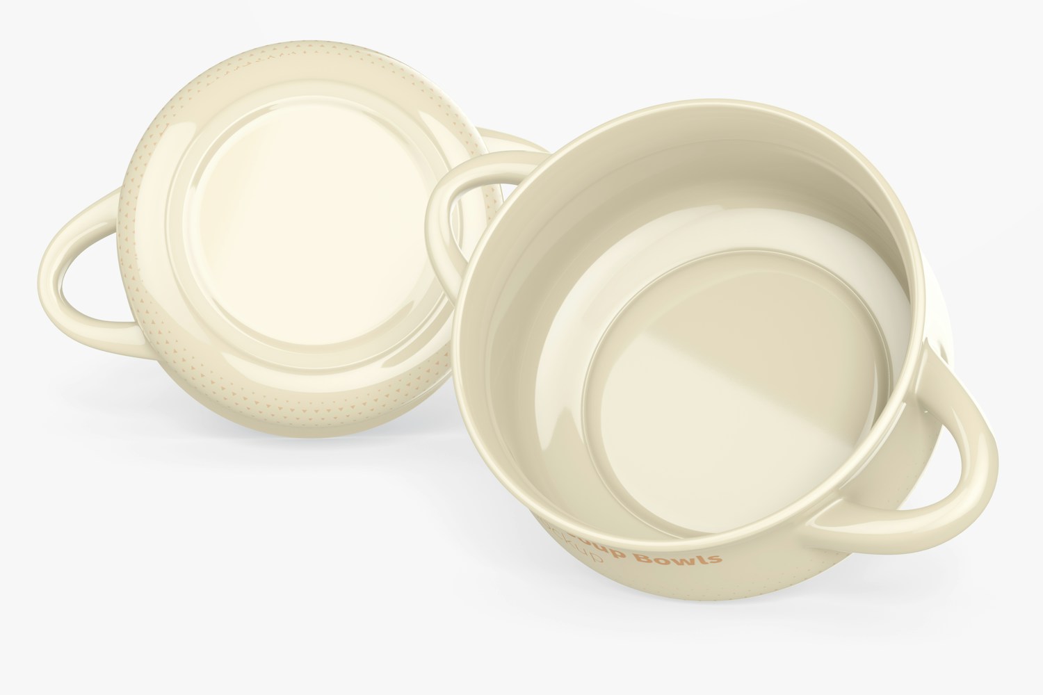 Ceramic Soup Bowls with Handles Mockup, Back and Front View
