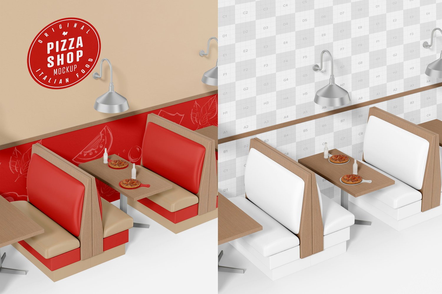 Pizza Shop Chair and Table Scene Mockup, Perspective