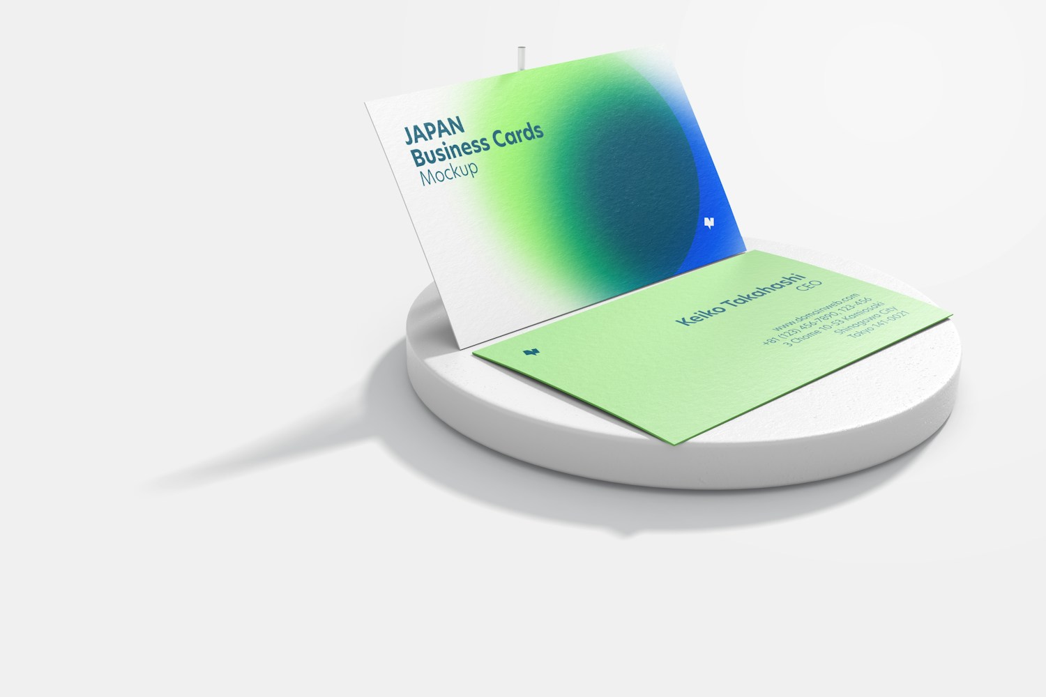 Japan Landscape Business Cards with Round Stone Mockup Japan Landscape Business Cards with Round Stone Mockup