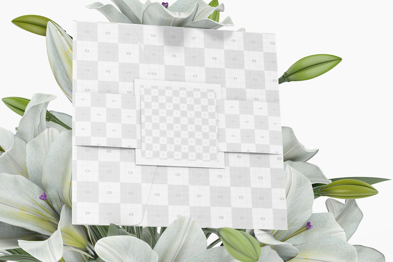 Square Fold Card with Pocket Mockup, with Flowers