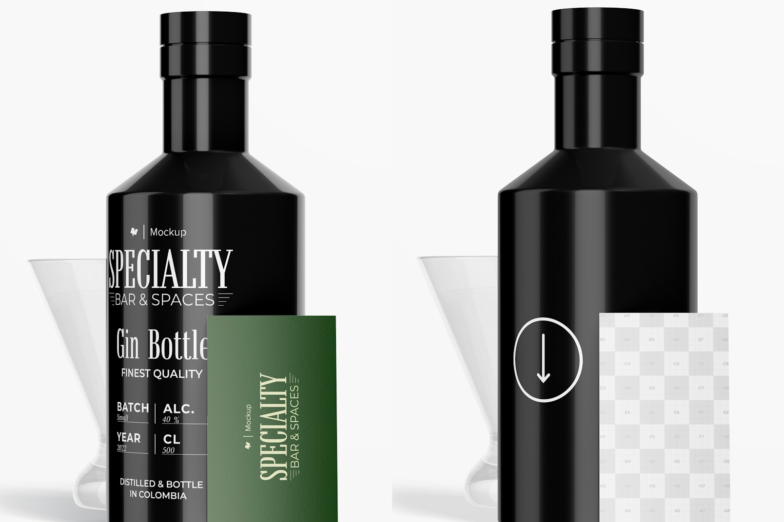 Gin Bottle with Stationary Mockup, Front View