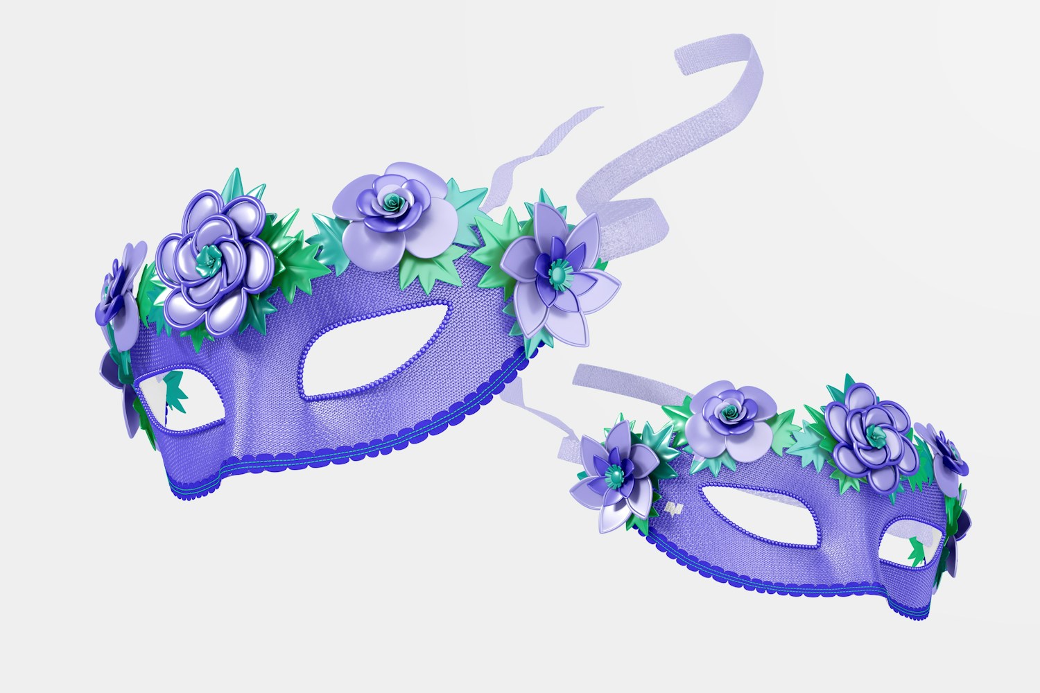 Floral Venetian Half-Face Masks Mockup, Falling