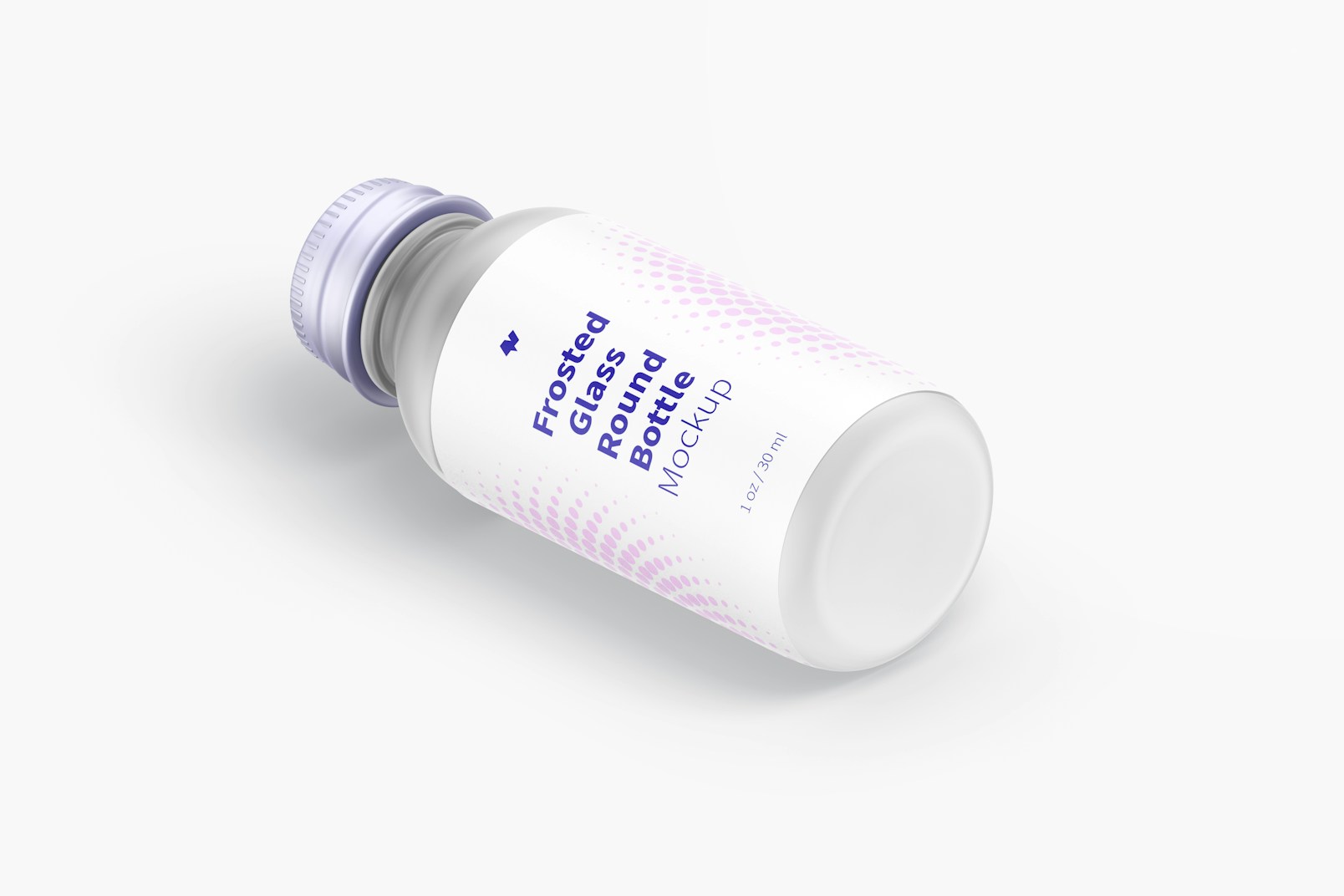 1 oz Frosted Glass Round Bottle Mockup, Isometric Left View