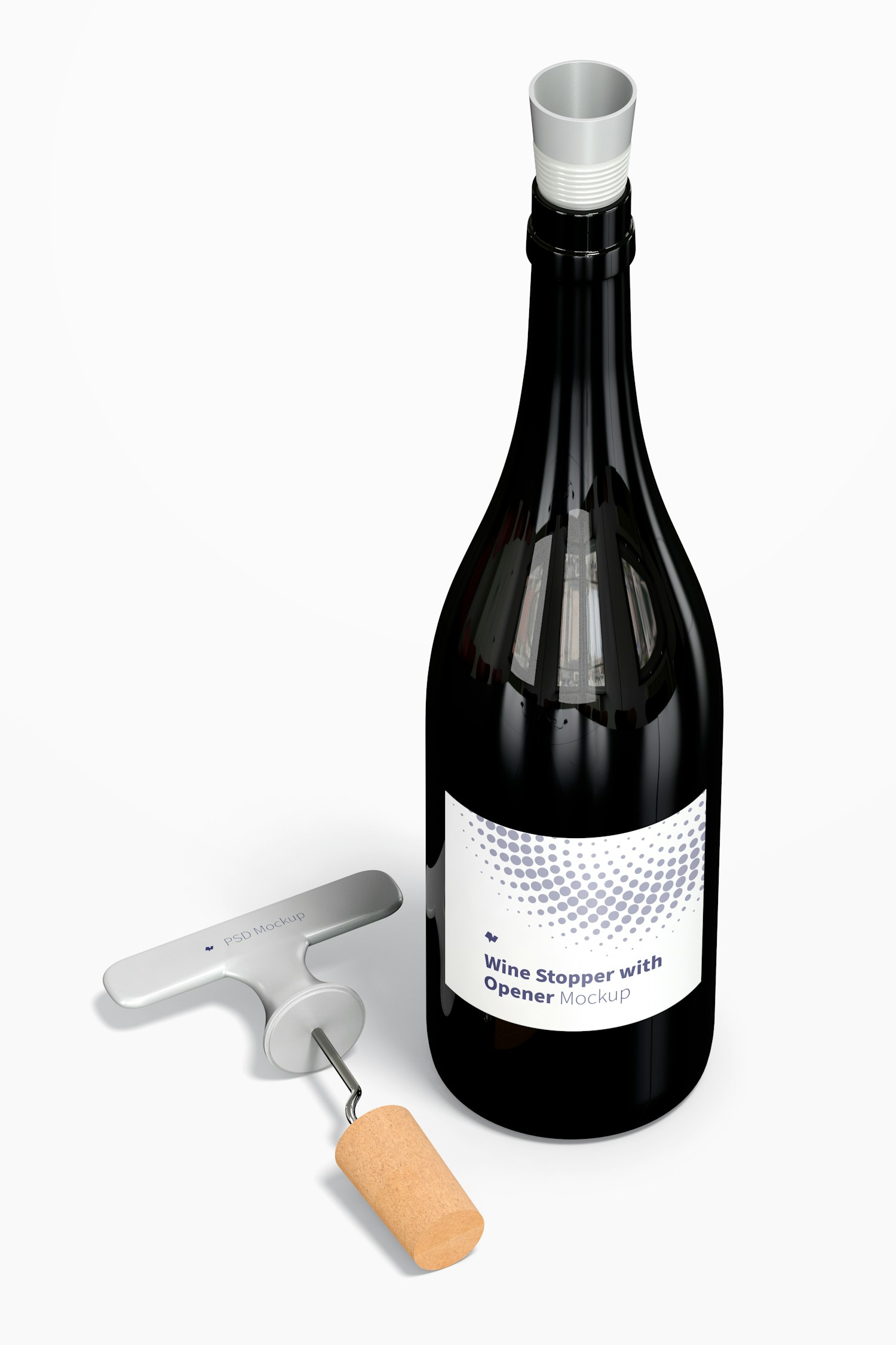 Wine Stopper with Opener and Bottle Mockup