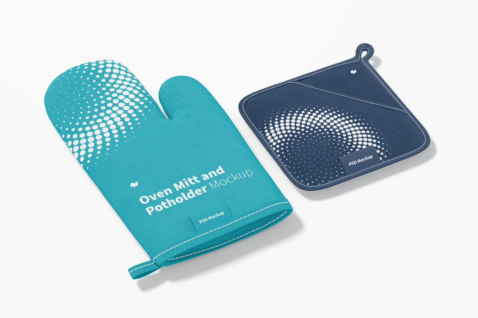 Oven Mitt and Potholder Mockup, Perspective View