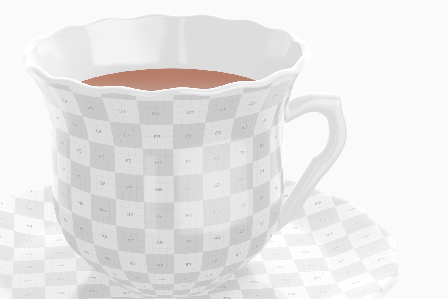 Ceramic Tea Mug and Plate Mockup, Close Up