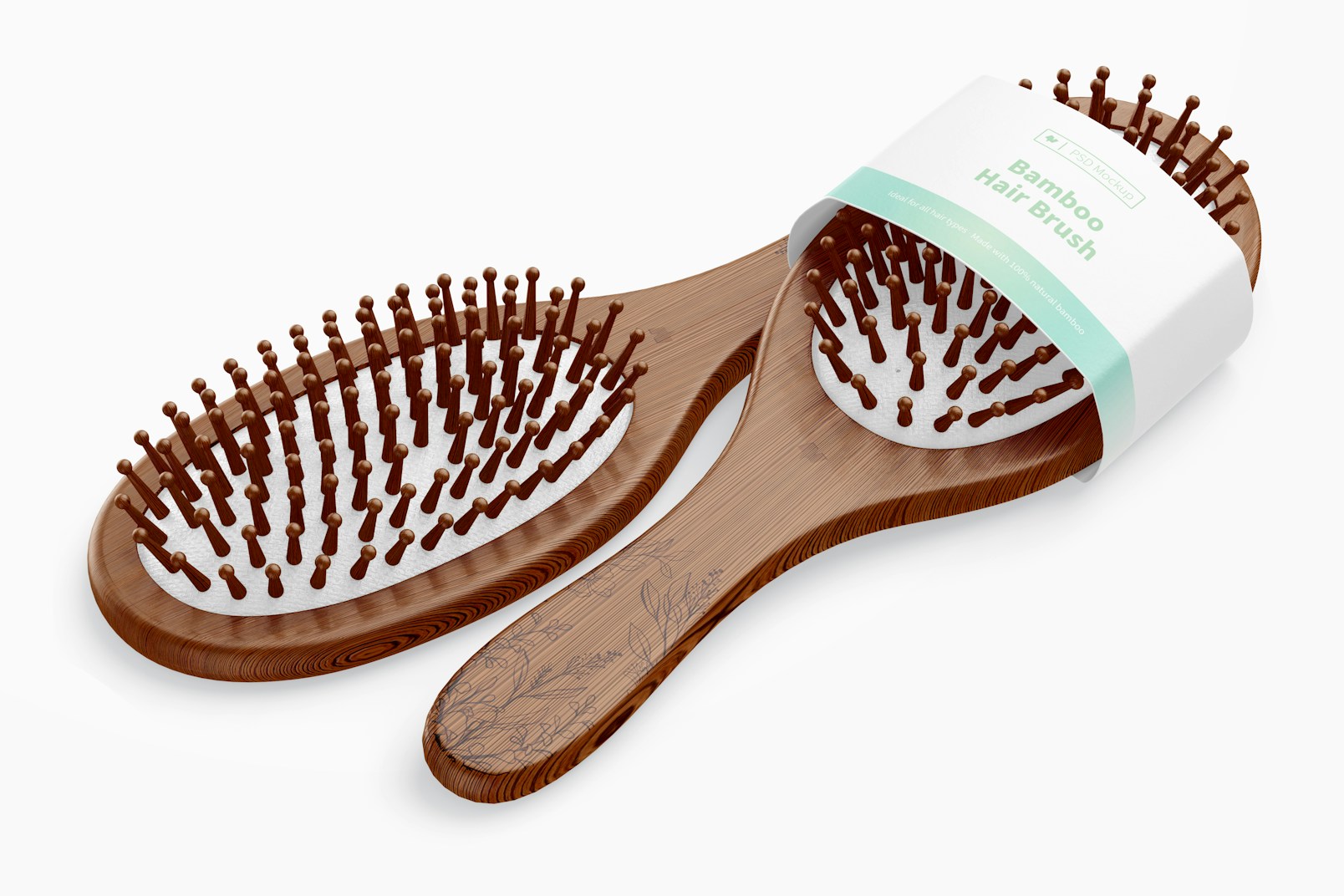 Bamboo Hair Brushes Mockup, Perspective