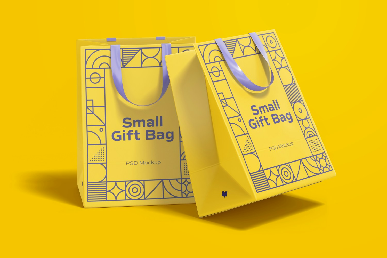 Small Gift Bags with Ribbon Handle Mockup, Perspective Small Gift Bags with Ribbon Handle Mockup, Perspective