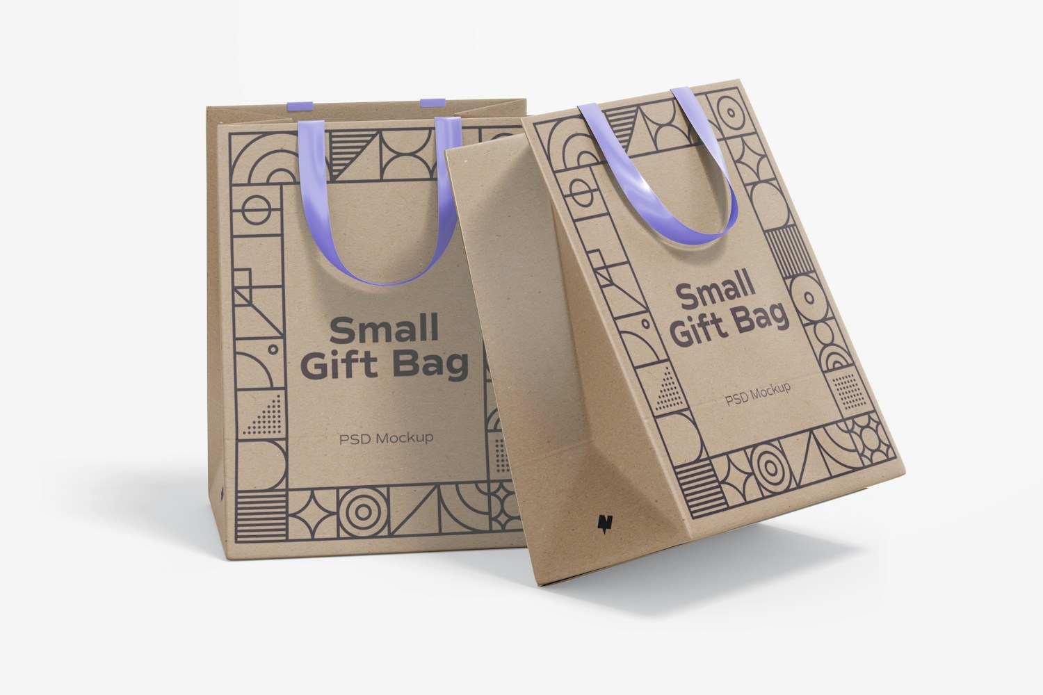 Small Gift Bags with Ribbon Handle Mockup, Perspective Small Gift Bags with Ribbon Handle Mockup, Perspective