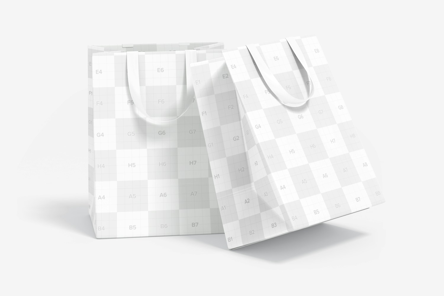 Small Gift Bags with Ribbon Handle Mockup, Perspective Small Gift Bags with Ribbon Handle Mockup, Perspective