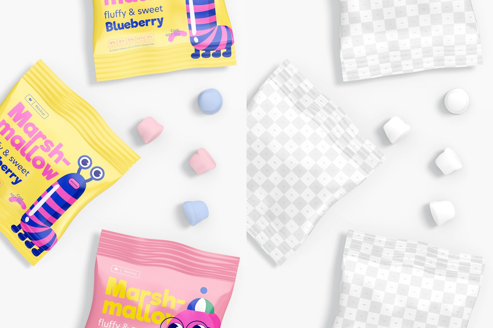Marshmallow Bags Mockup, Top View