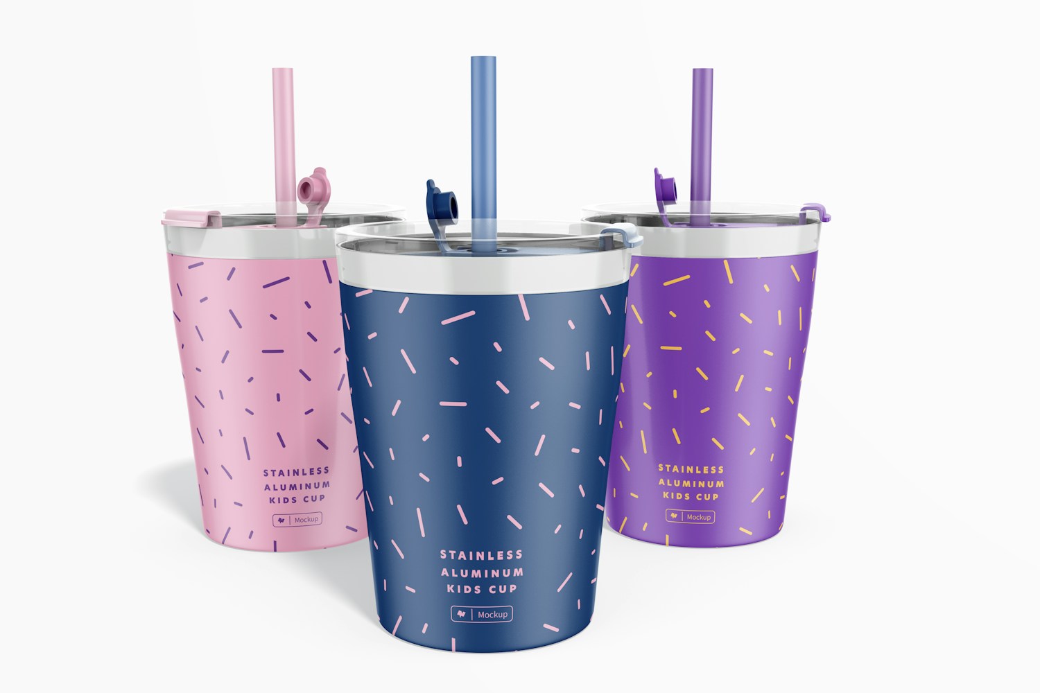 Stainless Aluminum Kids Cups Set Mockup Stainless Aluminum Kids Cups Set Mockup