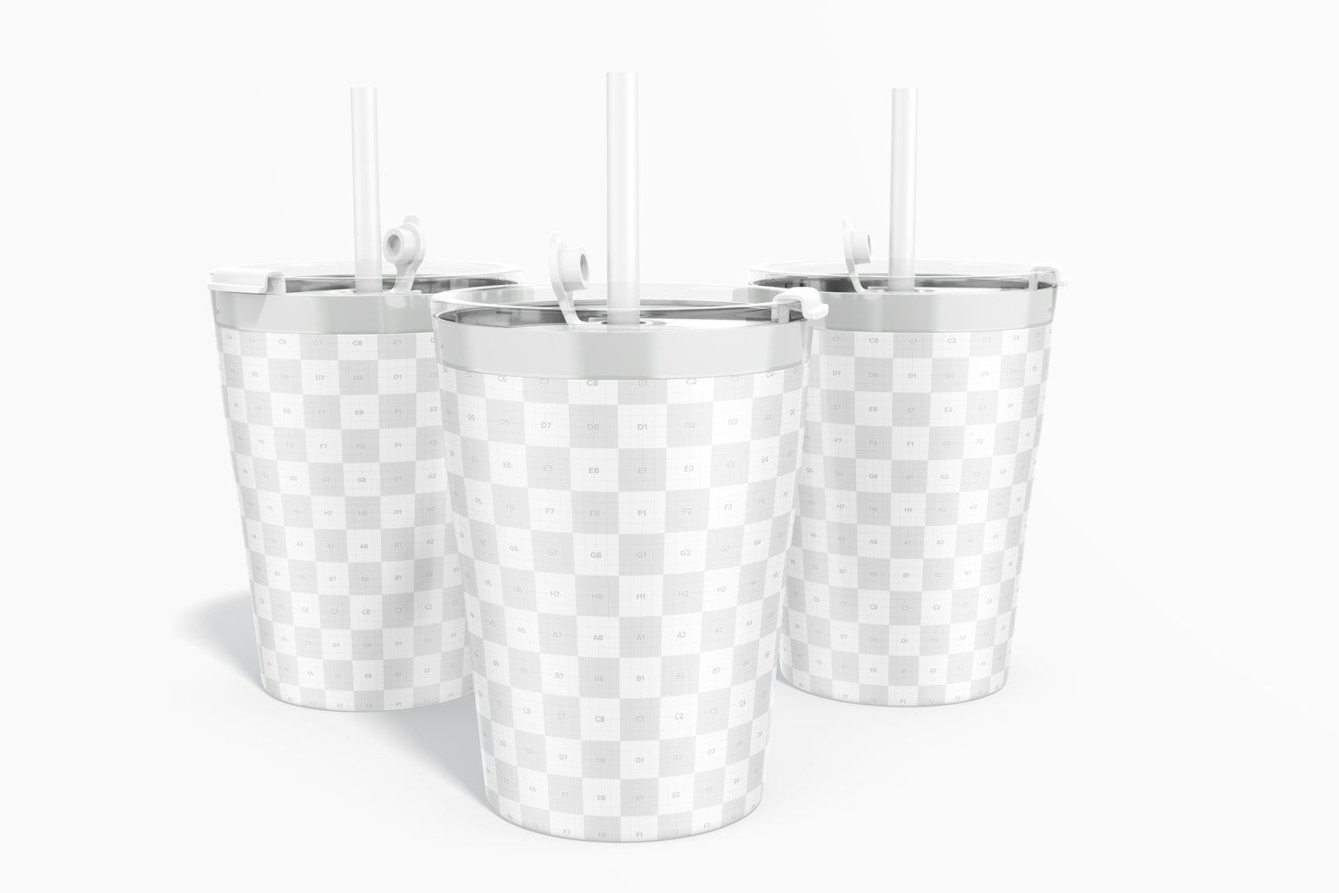 Stainless Aluminum Kids Cups Set Mockup Stainless Aluminum Kids Cups Set Mockup
