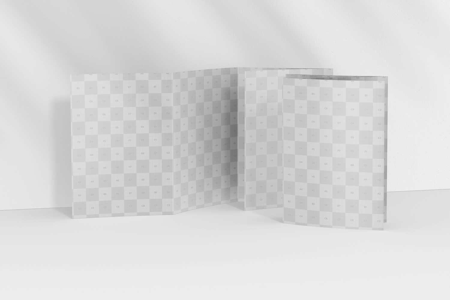 Maqueta de Folletos Formato A4 de 4 Pliegues, Vista Frontal