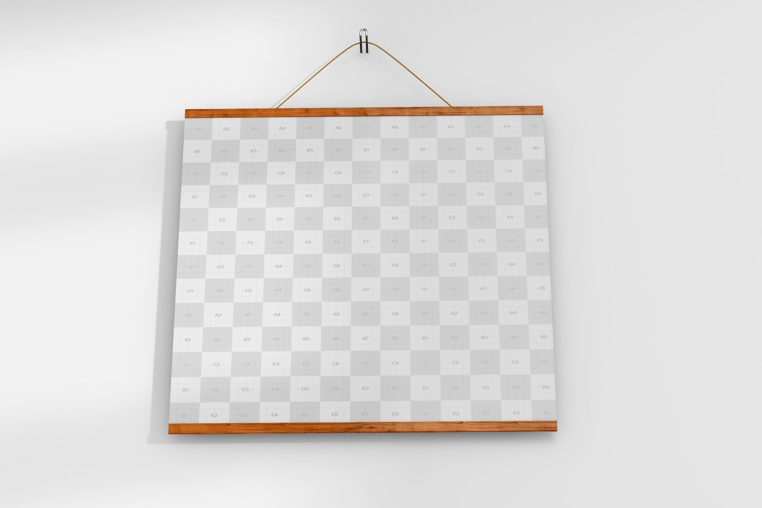 1:1 Wooden Frame Poster Hanger Mockup, Low Angle View