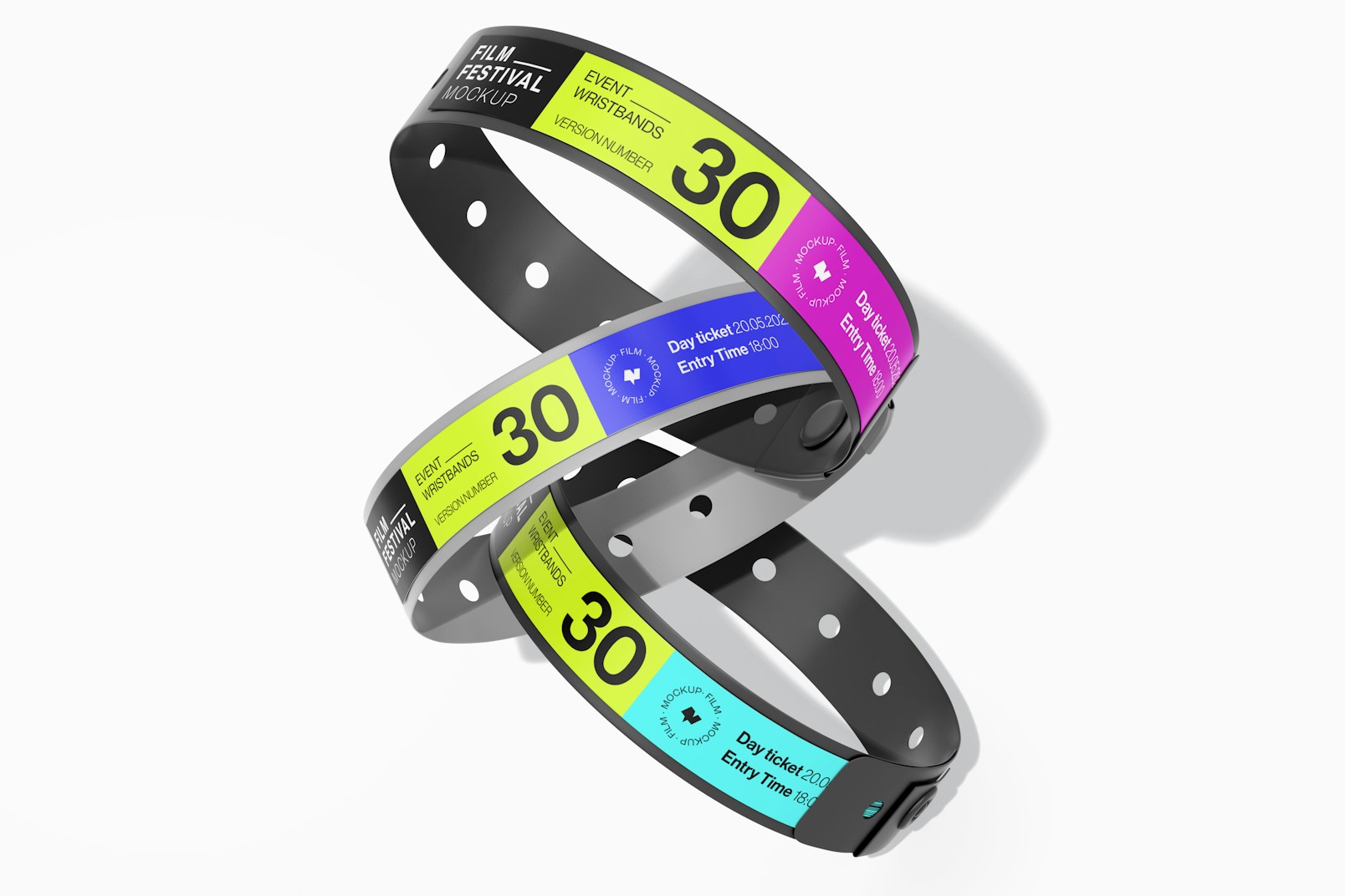 Event Wristbands Mockup, Top View 02