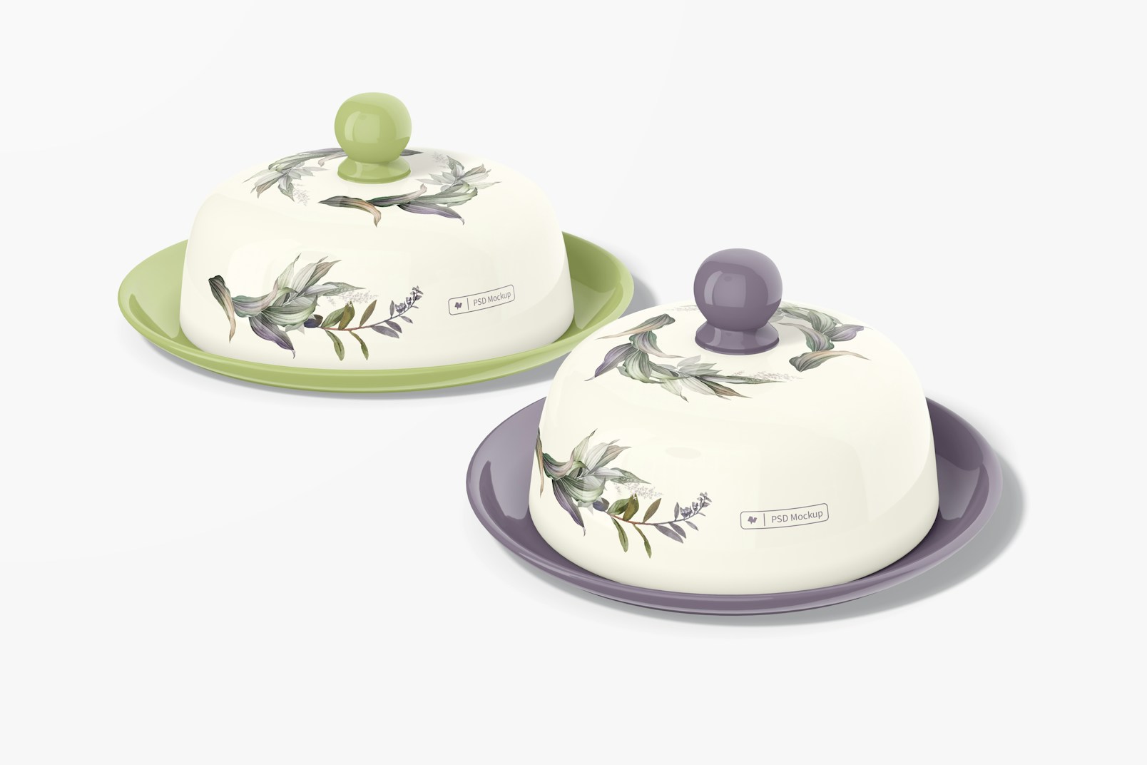 Mini Oval Butter Dishes with Lid Mockup
