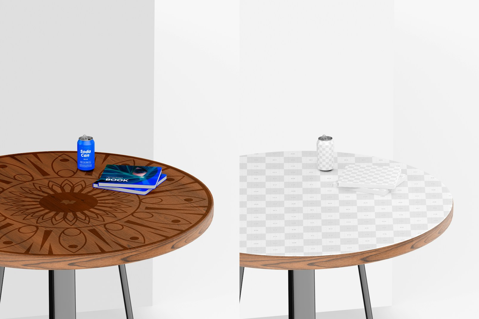 Wooden Round Table Mockup, Close Up